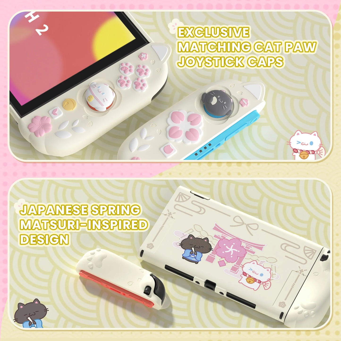 PlayVital Cherry Blossom Kitten™ – Custodia rosa adorabile con maniglie in silicone per Nintendo Switch 2 | Protezione e stile kawaii giapponese 🌸🐱