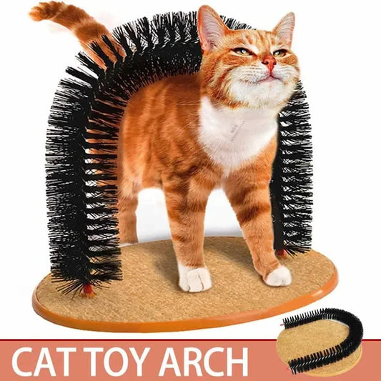 Self-Grooming Cat Toy – Massage Arch with Brush and Scratching Pad, Interactive Black Cat Toy