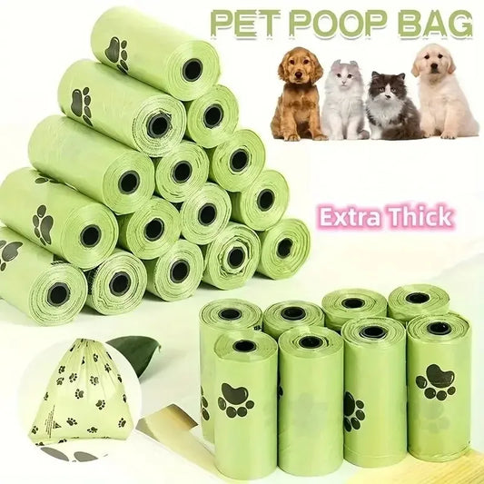 Thick Dog Poop Bags – 8 or 16 Rolls, Leak-Proof, for Walks and Outdoor Use, Random Green Pattern