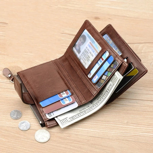 Men’s Leather Wallet – RFID Secure Card Holder, Zipper Coin Pocket, Compact Stylish & Practical Design