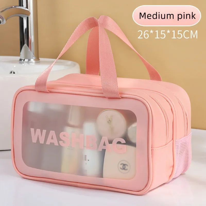 Transparent PU makeup bag – Dual dry and wet compartments, portable cosmetic bag for travel, fitness and swimming