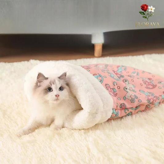 Letto chiuso caldo per gatti – sacco a pelo accogliente in lana, ideale per autunno e inverno